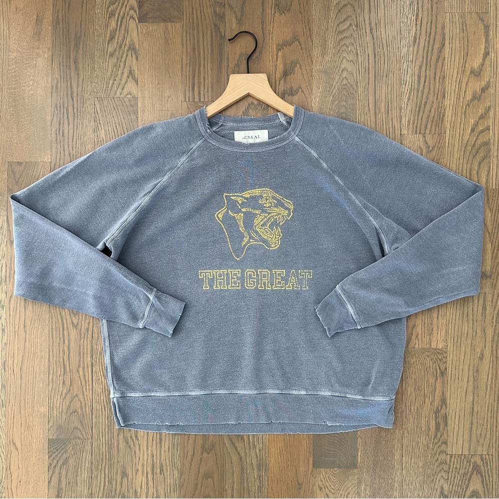 The Great The College Sweatshirt Tiger Print Cornflower Blue, Yellow 1 / Small - Picture 4 of 9